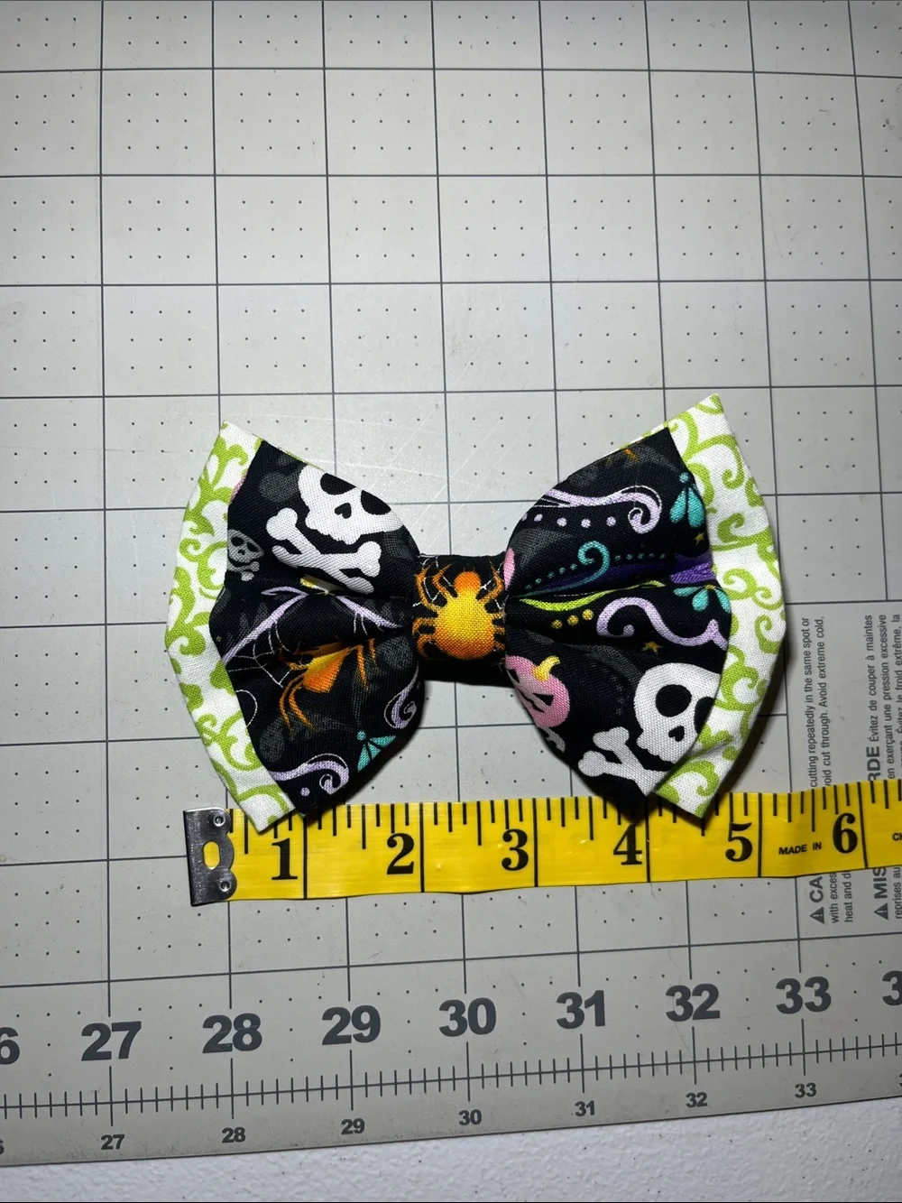 Halloween Skull & Spider Kids Bow Hair Clip - Black and Lime